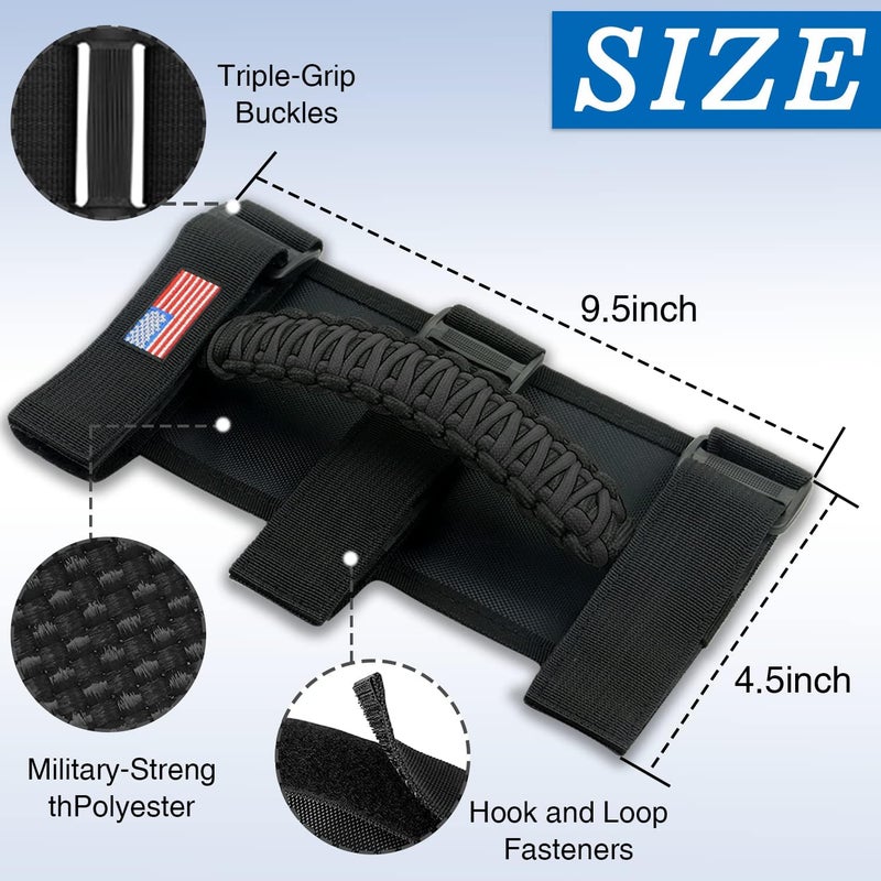 Kujunpao Roll Bar Grab Handles+ Headrest Grip Handle Compatible for Jeep Wrangler JLU JK JKU TJ YJ TJ JT JL Sport Sahara Freedom Rubicon Unlimited & Gladiator JT 1955-2022 UTV(Black) - Image 4